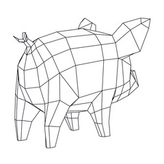 Pig polygonal lines illustration. Abstract vector pig on the white background