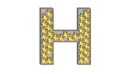 3D GOLD STARS IN SILVER METAL ENGLISH ALPHABET : H