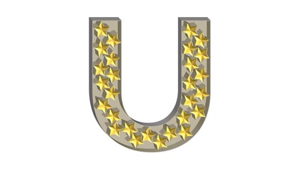 3D GOLD STARS IN SILVER METAL ENGLISH ALPHABET : U