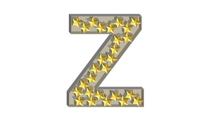 3D GOLD STARS IN SILVER METAL ENGLISH ALPHABET : Z