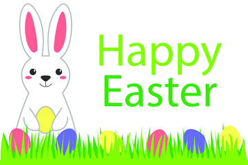 easter bunny with easter eggs with text isolated vector