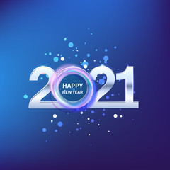 Happy new year celebration 2021 New Year in blue shine postal card. 3D Festive design for Holiday Christmas decoration Vector template
