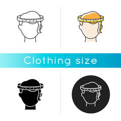 Head circumference icon. Linear black and RGB color styles. Human body measuring parameter. Dimensions specification for bespoke headwear, custom made hat. Isolated vector illustrations - obrazy, fototapety, plakaty