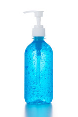Hand alcohol gel pump bottle on white background, Hand alcohol sanitizer gel rub clean hands hygiene prevention of coronavirus virus outbreak.