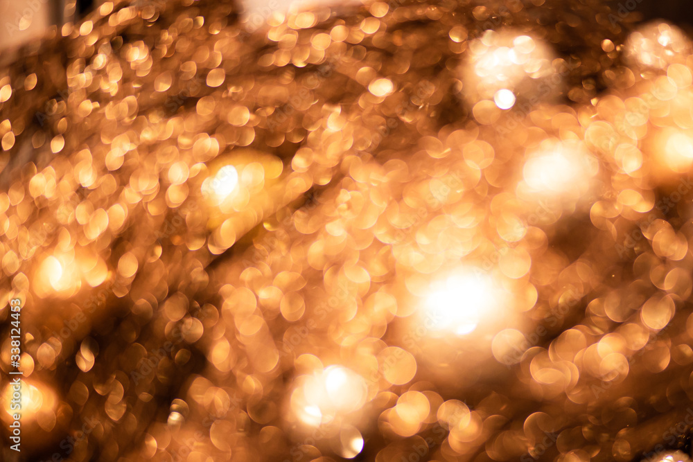 Wall mural golden christmas lights blure bokeh