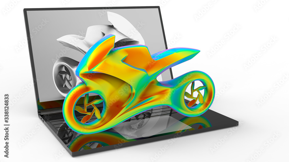 Poster 3d rendering - computer aided design of a motorcycle