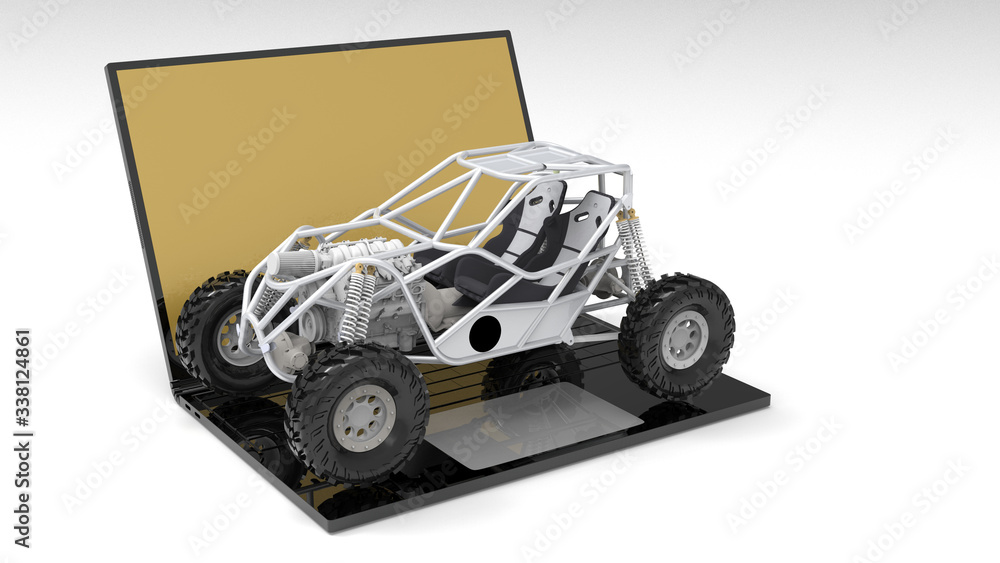 Poster 3d rendering - computer aided design of an offload car