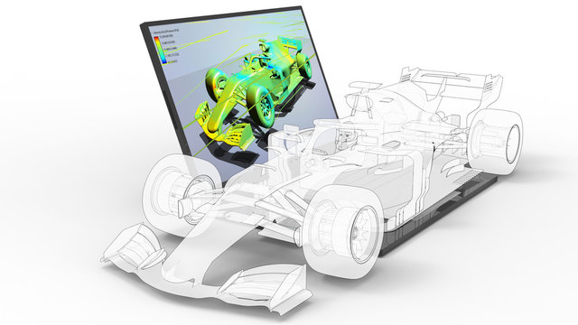 3D rendering - flow simulate of a racing car