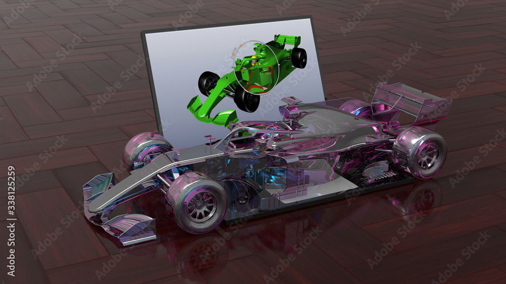 Poster 3d rendering - computer aided design of a racing car