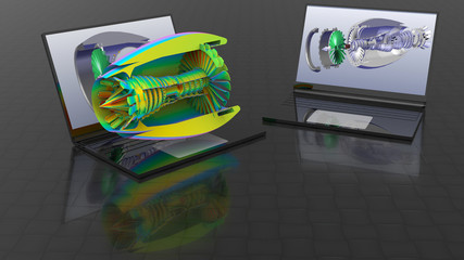 3D rendering - finite element analysis of a plane engine