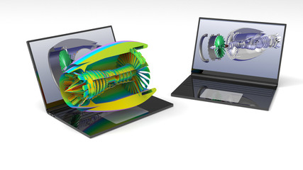 3D rendering - computer aided design of a turbine engine
