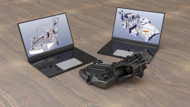3D rendering - design a metallic housing on a laptop concept