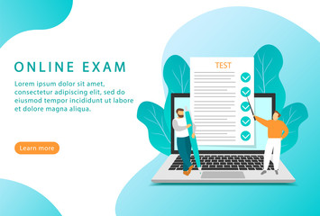 Online exam. Online education and testing. Flat style. Landing page for web sites.