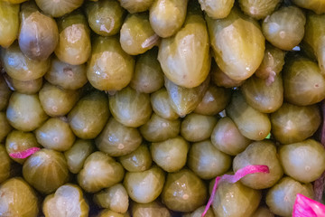 Georgian pickled vegetables. Selling crops on the market. Natural, healthy, vitamin-rich foods. Food for health.