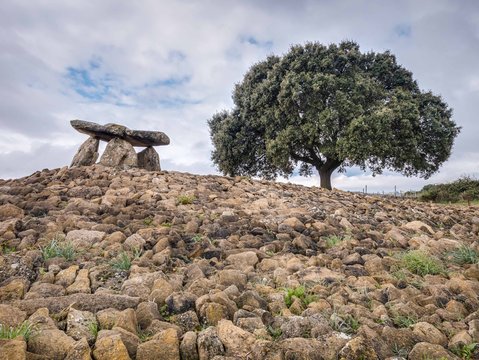 Dolmen "La Chabola de la Hechicera" (the Witch's Hut) near Elvillar, in the La Rioja area of the Basque Country, Spain