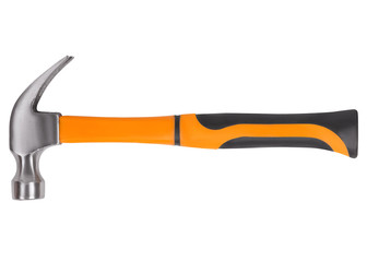 Claw hammer with orange rubber handle isolated on white background

