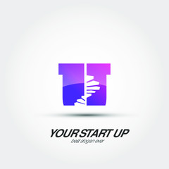 Modern stairs blended with initial U logo template