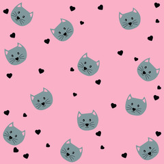 Cute, Cats, Pattern, Vector, Background