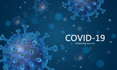 Corona Virus 2020, virus infections. Coronavirus (2019-nCoV). Virus Covid 19-NCP. Background with realistic blue virus cells. Symbol vector illustration.