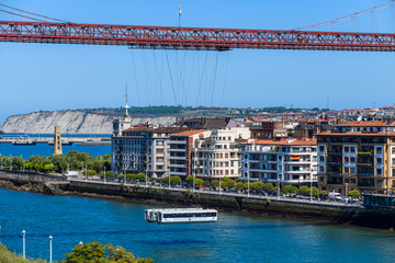 Biscay Bridge on the River Nervion.The beautiful city of Bilbao. Basque country. Northern spain