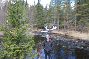 Man in Mountain park Ruskeala is tourist complex located in Sortavala region of Republic of Karelia...