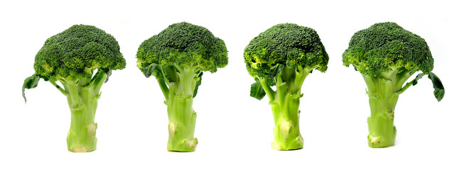 Set of fresh green broccoli, healthy vegetable broccoli on white background