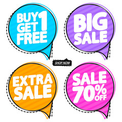 Set Sale speech bubbles banners design template, discount tags, vector illustration