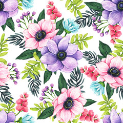 Seamless floral pattern with anemones. Design wallpaper, fabric and packaging.
