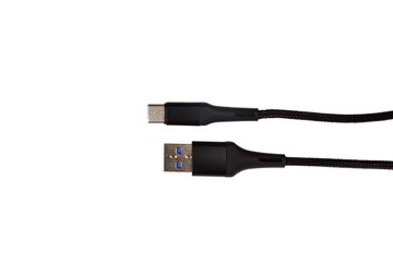 USB Type C and USB 3.0 closeup on white background, macro