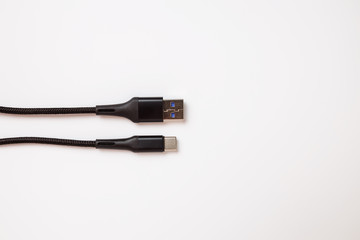 USB Type C and USB 3.0 closeup on white background, macro