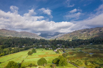 Fototapeta na wymiar Aerial View over Scenic Village in Lake District