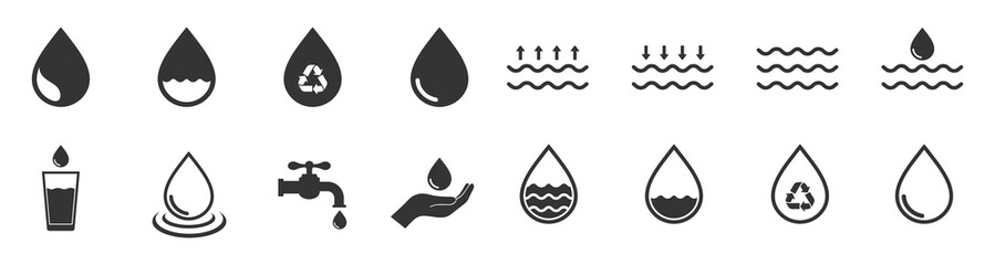 water icon in flat style ,such as water drop, fresh drinks ,hygiene, recycle,  save vector Illustration