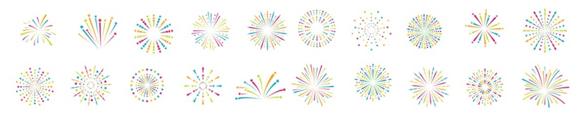 firework line icon set, happy new year firework, celebrate and party, Vector illustration