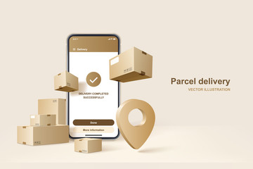 Parcel delivery. Concept for fast delivery service. Vector illustration - obrazy, fototapety, plakaty