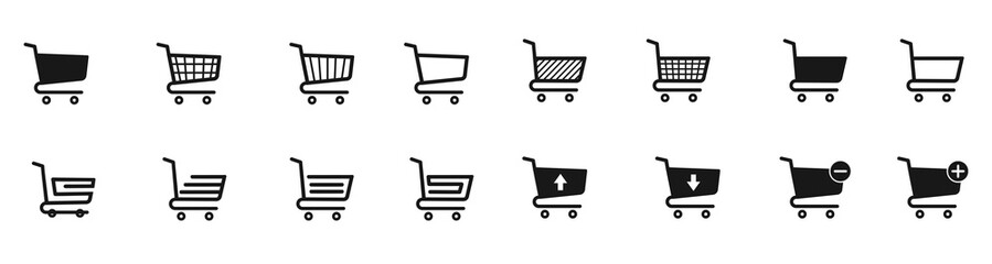 Shopping cart icon set, Full and empty shopping cart symbol, isolated on white background, vector illustration