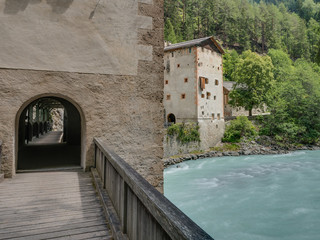 Fototapeta na wymiar View of castle and fortress Altfinstermuenz, Nauders, Tyrol, Austria