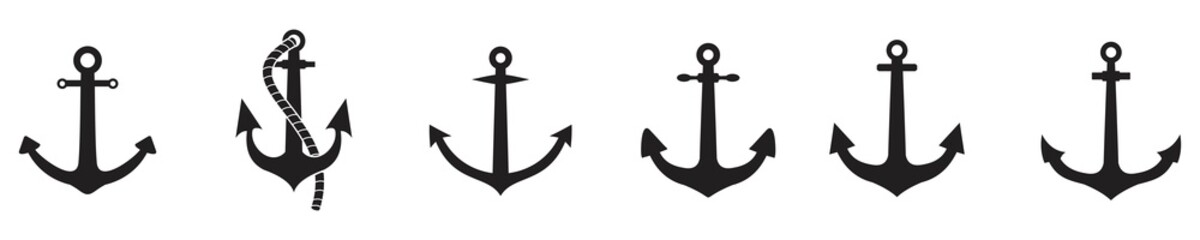 anchor icon set, Nautical maritime boat symbol, vector illustration