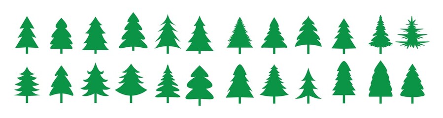 Christmas Tree Icon set, Fir Tree Vector illustration isolated white background