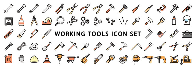 Big Set of Working Tools Icon - obrazy, fototapety, plakaty