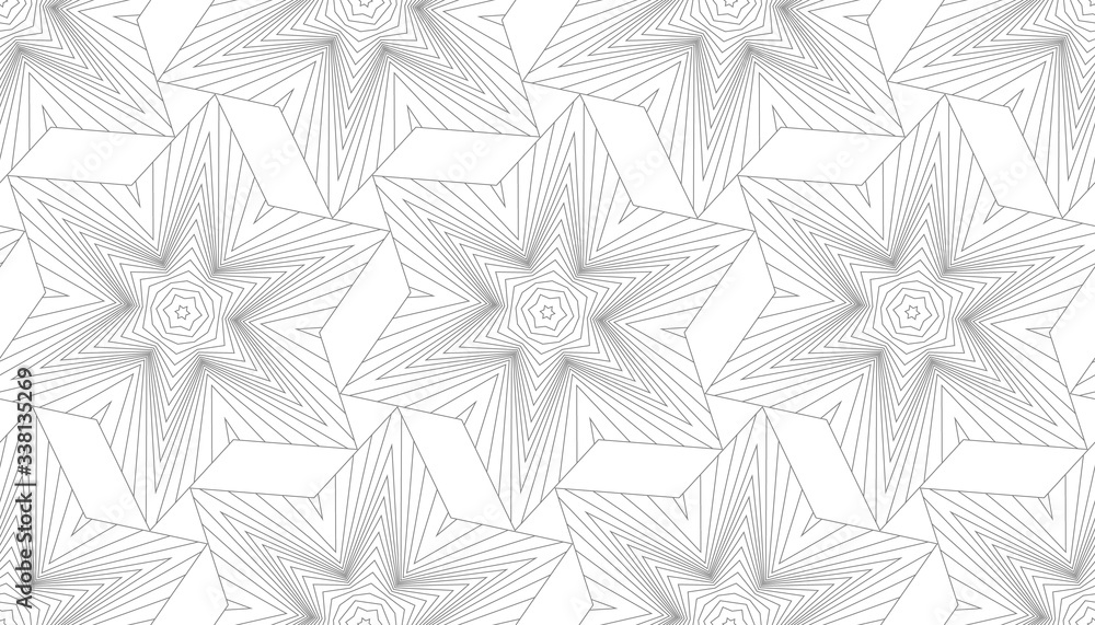 Poster seamless abstract geometric pattern. volumetric forms of many lines. kaleidoscope of 3d images.