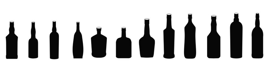 Silhouettes of bottles of wine on a white background, vector icon