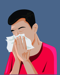 Man covering her mouth with a handkerchief