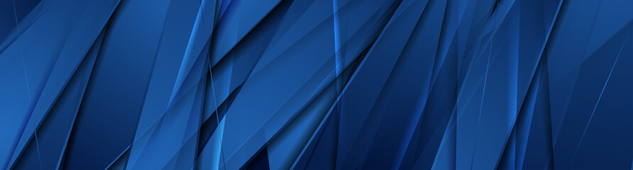 Obraz premium Blue glossy stripes abstract tech corporate background. Vector banner design