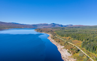 Aerial View over Loch Shin in Scottish Highlands