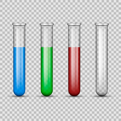 Medical glass tube set isolated on transparent background. Vector illustration.