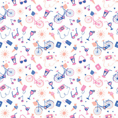Holiday abroad pastel summer pattern. Design for fabric, wrapping, textile, wallpaper, apparel. Vector illustration