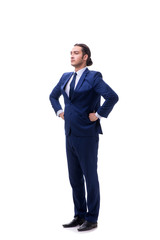 Young male businessman employee isolated on white