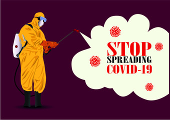 People in Protective Suit or Clothing, Spray to Cleaning and Disinfect Virus, Covid-19, Corona virus Disease, Preventive Measures