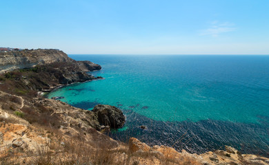 Fototapeta na wymiar Beautiful rocks near the sea coast. Cape Fiolent, Sevastopol