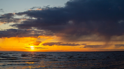 Sunset on the beach, beach, clouds.
